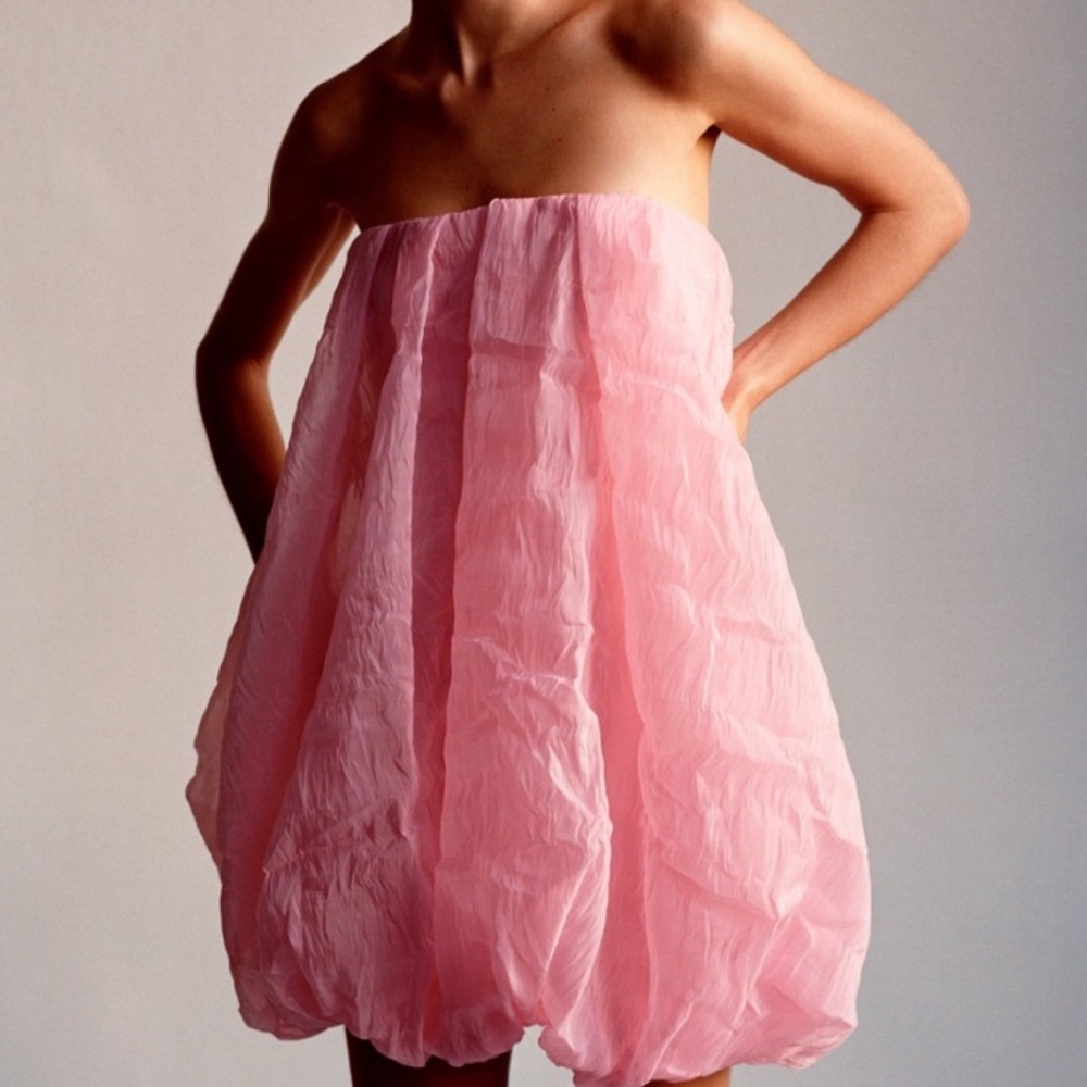 ZARA Organza Balloon Mini Dress in Pink Size XS NWT